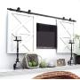 WINSOON 7FT Top Mounted Super Mini Sliding Barn Door Cabinet Hardware Kit for Double Doors TV Stands Small Wardrobe Cabinets, T Shape Hanger (NO Cabinet)