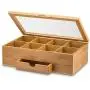Bambusi Bamboo Tea Storage Boxes - Natural Wood Tea Chest Organizer with Small Drawer | Great Christmas Gift Idea