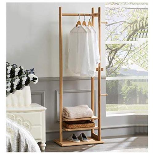 ZCYX Nordic Solid Wood Coat Rack Clothes Rail Floor Bedroom Hanger Home Entrance Hall Wooden Clothes Rack (Color : Wood Color)