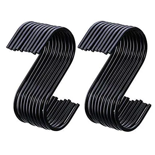 S Hook Black,S Hangers Stainless Steel S Shaped Hanging Hooks 20 Pack 3.5'' for Kitchen, Bathroom, Bedroom and Office S Hook Black,S Hangers Stainless Steel S Shaped Hanging Hooks 20 Pack 3.5'' for Kitchen, Bathroom, Bedroom and Office