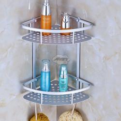 2 Layer Triangular Shower Caddy Shelf Bathroom Corner Rack Storage Holder Hanger