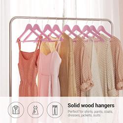 SONGMICS 20-Pack Solid Wood Hangers, Coat Hangers with Shoulder Notches, Trousers Bar, 360° Swivel Hook, Non-Slip for Jackets, Shirts, Dresses, Pink UCRW02PK