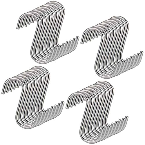 Hulless 3.5 Inch S Shaped Hanging Hooks Solid Stainless Steel S Hooks Kitchen Hooks for Spoon Pan Pot Hangers Multiple Uses 20PCS.