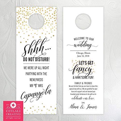 Do Not Disturb Wedding Door Hangers in Confetti Dots Print (set of 10)
