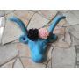 Turquoise Blue Cast Iron Cow Wall Hanger, Rustic Farmhouse Animal Hooks, Choice of Flower Colors