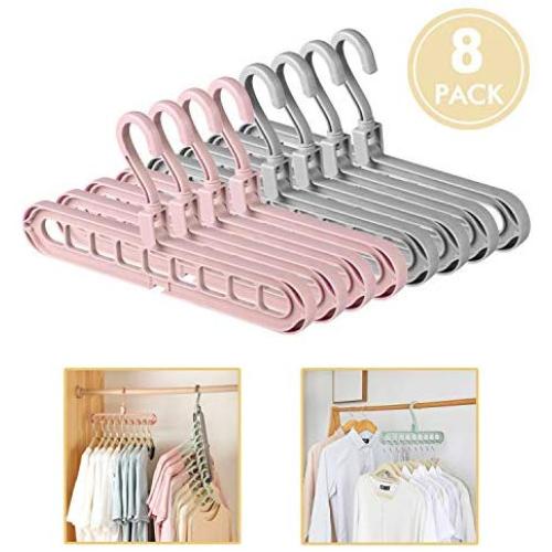 ESOUL TECHNOLOGY Magic Hangers Closet Space Saving Clothes Hanger Organizer Pack of 8 Plastic Suit Hangers 360 Degree Swivel 4pink4gray