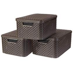 Curver 240655 Storage Boxes Rattan-Look Plastic Chocolate Size M 39 x 29 x 17 cm