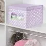 mDesign Decorative Soft Stackable Fabric Closet Storage Organizer Holder Boxes - Clear Window, Lid, for Child/Kids Room, Nursery - Large, Collapsible Foldable - Polka Dot Print - 4 Pack - Light Purple