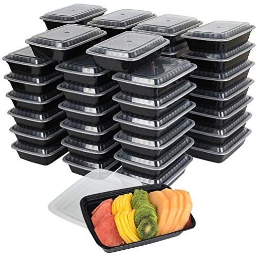 50-Pack Meal prep plastic microwavable food containers for meal prepping With Lids 28 oz. 1 Compartment Black Rectangular Reusable Storage Lunch Boxes -BPA-Free Food Grade -Freezer & Dishwasher Safe