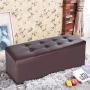 Ottoman Bench PU Leather Rectangular Folding Toy Storage Boxes Footstools Padded Seat for Living Room Bedroom 43 x 15 x 2 Inch Shipped from USA (Brown)