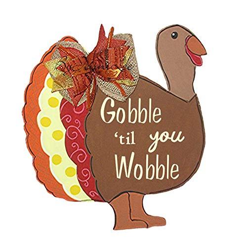 Turkey Gobble Til You Wobble Wood Door Hanger, Wreath Sign, Fall Thanksgiving Holiday Decorations, Happy Fall Yall, Family Name Turkey