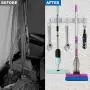 POPRUN Mop and Broom Holder Wall Mounted Tool Storage Organizer Stainless Steel Organization Hanger for Kitchen,Bathroom,Garden,Garage,Office(2 Racks 3 Hooks)