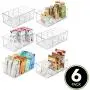 mDesign Plastic Food Storage Organizer Bin Boxes - 4 Divided Sections - Holder for Seasoning Packets, Pouches, Soups, Spices, Snacks for Kitchen, Pantry, Cabinet, Refrigerator - 6 Pack - Clear
