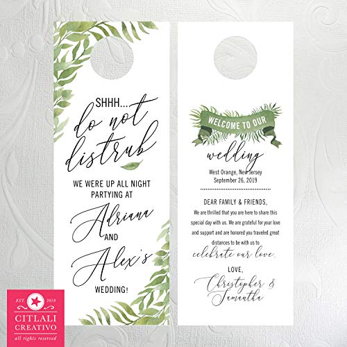 Botanical Greenery Foliage Do Not Disturb Wedding Door Hangers (set of 10) Leaves