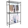 Homdox 3 Shelves Wire Shelving Clothing Rolling Rack Heavy Duty Commercial Grade Garment Rack with Wheels and Side Hooks (One Pair Hook and Two Hanging Rods Gray)