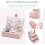 Vlando Mirrored 3 Layers Jewelry Boxes Organizer with Handle, One-Handed High Capacity Soft PU Leather Wooden Decorative Jewelry Storage Case for Bracelets, Earrings, Rings, Necklaces, Brooches (Pink)