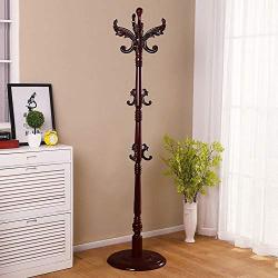 LLDDP Coat Hooks Hat Clothes Stand Coat Racks European Solid Wood Hat Stand Hanger Floor Standing Home Bedroom Hangers 10 Hooks Hall Tree Free Standing Garment Racks (Color : Brown)