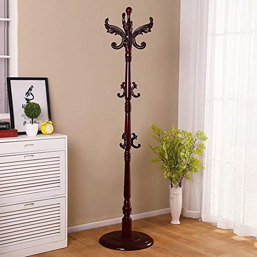 LLDDP Coat Hooks Hat Clothes Stand Coat Racks European Solid Wood Hat Stand Hanger Floor Standing Home Bedroom Hangers 10 Hooks Hall Tree Free Standing Garment Racks (Color : Brown)