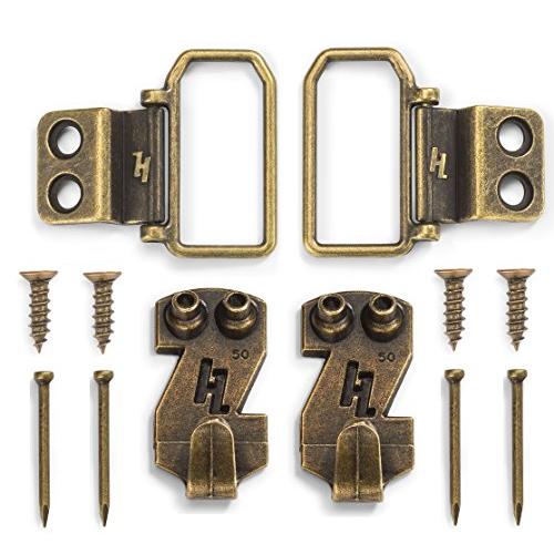 HangZ 11050 Flat Mount 2-Hole D-Ring Picture Hanger Kit, 50lb