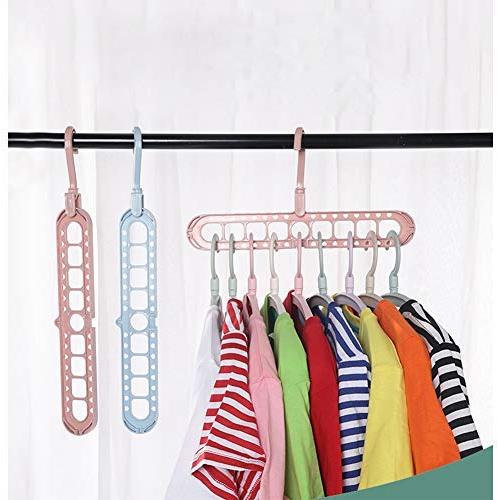 RONSHIN Multifunction Space Saving Clothes Hangers, Closet Organize Plastic, Folding 9 Holes Home Storage, for Clothes Hanger Drying Rack (Random Colors)