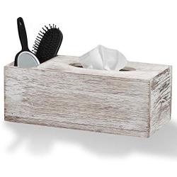 Barnyard Designs Rustic Distressed Wooden Rectangular Tissue Boxes Cover with Storage Compartment - Decorative Bathroom Facial Tissue Boxes Holder Farmhouse Decor 12” x 6”