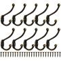 Heavy Duty Dual Coat Hooks 10 Pack Wall Mounted Hooks Metal Hooks Dual Robe Hook Rustic Hooks Retro Double Hooks Coat Hanger and Screws for Coat/Backpack/Bag/Towel/Key/Cap (Bronze 10 Pack)