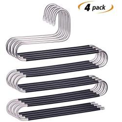 Ray-Velocity Stainless Steel Pants Hangers S-Shaped 5 Layers Hangers Closet Space Saver for Jeans Scarf Tie Clothes(4 Pack) (Black)