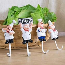 Astra Gourmet Pack of 4 Resin French Chef Figurine Wall Hooks Decorative Cook Wall Mount Rack Hook Hanger(Assorted Style)