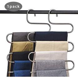 BKONY Multi-Purpose Pants Hangers, S-Type 5 Layers Stainless Steel Clothes Hangers Storage Pant Rack Closet Space Saver for Trousers Jeans Towels Scarf Tie