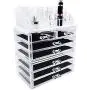 Ikee Design Acrylic Cosmetics Makeup and Jewelry Storage Case Display, Space- Saving, Stylish Acrylic Bathroom Case Great for Lipstick, Nail Polish, Brushes, Jewelry and More, Clear