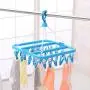 BAIYING 1pc Foldable Plastic Clothes Hanger with 32 Clips, Household Drying Rack Baby Clothes Hanger Socks Hanger Underwear Hanger for Outdoor/Indoor