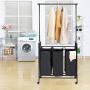 SHAREWIN Rolling Laundry Sorter Cart, Hanging Bar Laundry Hamper 3 Section Heavy-Duty with Wheels