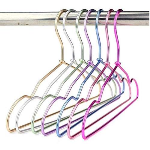 10pcs Random Color Pink Blue Fancy Aluminum Metal Clothes Hangers for Kids, Space Saving Cute Dress Shirts Coats Hanger for Children