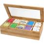 Bamboo Tea Storage Boxes Tea Bag Organizer or Kitchen Condiment Holder Perfect for Tea Lovers Countertop (14.5" x 8" x 4")