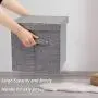 Ranslen Large Decorative Storage Bin with Lid Canvas Fabric Collapsible Storage Boxes Organizer Container with Handle- Grey for Bedroom, Home, Closet, Living Room