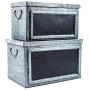 Pams Glam Set of Two Rustic Galvanized Tin Boxes with Chalkboard Labels Decorative Storage Bins or Chests