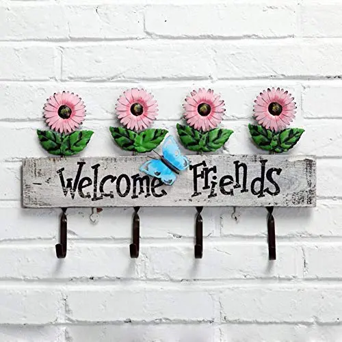 Cxjff Wall Coat Rack Clothes Hat Hanger Holder Hooks Solid Wood 1/2/3/4/5 Pieces Daisy Style, 45x5x26CM (Color : Pink, Size : 3 Pieces)