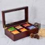 Volenx Tea Chest Box, Wooden Tea Boxes Storage Organizer with Dividers and Glass Window, Tea Boxes Holder 6 Compartment for Tea Bags