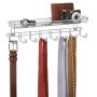 mDesign Closet Wall Mount Mens Accessory Storage Organizer Rack - Holds Belts, Neck Ties, Watches, Change, Sunglasses, Wallets - 8 Hooks and Basket - Chrome