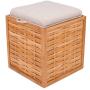 BIRDROCK HOME Bamboo Storage Ottoman - Storage Boxes - Reversible Linen Cushioned Top and Serving Tray - Natural Spa Ottoman