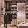 Modern Chrome Plated Garment Rack with Adjustable Telescopic Double Rail/Rolling Clothes Hanger, Black