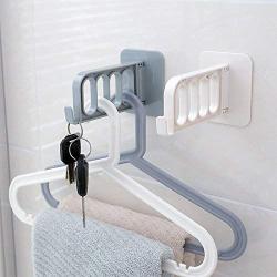 shlutesoy Home Wall Mount Self-Adhesive Foldable Clothes Hanger Organizer Rack Hook Holder - Grey