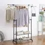 HOME BI Adjustable Garment Rack with 2 Tier Metal Shelf for Shoes Boxes, Rolling Clothes Organizer, High Capacity,Stainless Steel,Heavy Duty up to 110 pounds,Black