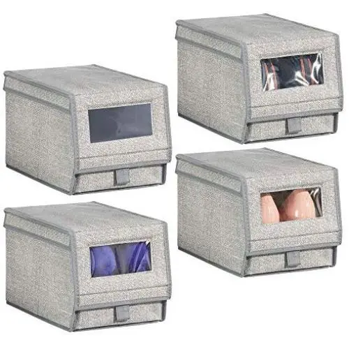 mDesign Fabric Home Storage Boxes Bin - Clear Window, Hinged Lid - Holder for Mens and Womens Dress Shoes, Boots, Pumps, Sandals, Flats - Modern Closet Organizer Solution - Small, 4 Pack - Gray mDesign Fabric Home Storage Boxes Bin - Clear Window, Hinged Lid - Holder for Mens and Womens Dress Shoes, Boots, Pumps, Sandals, Flats - Modern Closet Organizer Solution - Small, 4 Pack - Gray