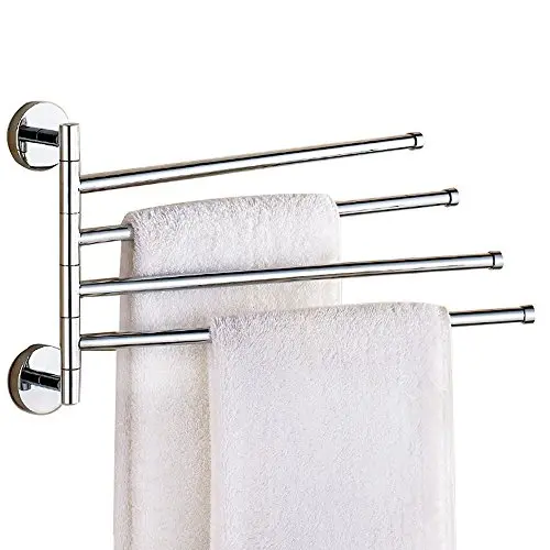 AIYoo Swivel Towel Bar 15 inch Wall-Mounted SUS 304 Stainless Steel 4-Arm Bathroom Swing Hanger Towel Rack Holder Storage Organizer Space Saving, Brushed chrome