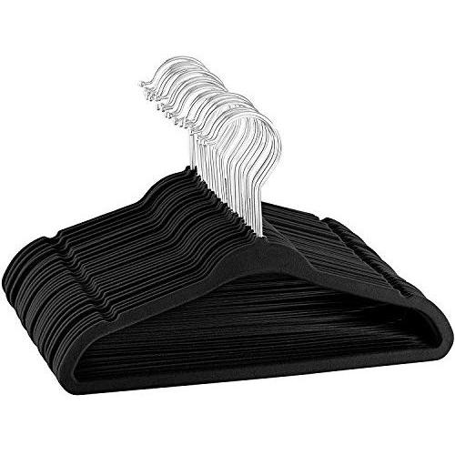 ZOBER Baby Velvet Hangers - Premium Quality, Space Saving, Strong and Durable - Perfectly Sized For Babies 0-48 months - 11" wide - Ultra Thin Non-Slip Hangers 360 Chrome Swivel Hook [60pack] Black