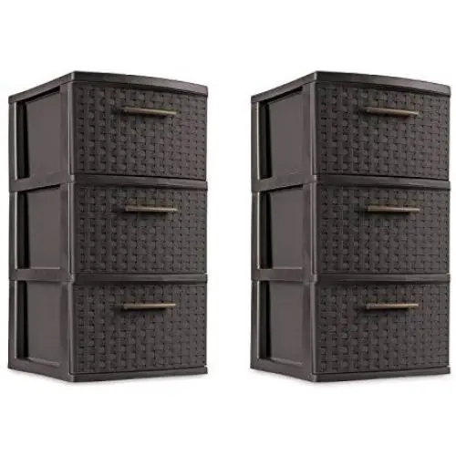 3 Drawer Storage Weave Cart Set of 2 Espresso Plastic Storage Boxes Organizer NEW 3 Drawer Storage Weave Cart Set of 2 Espresso Plastic Storage Boxes Organizer NEW