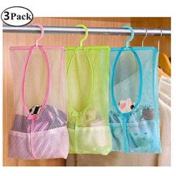 DurReus Multipurpose Clothespin Bag with Hanger,Hanging Mesh Drying Bag Laundry Shower Caddy Kitchen Bathroom Storage Organizer 3 Pack