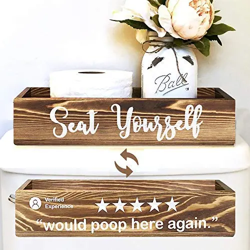 Would Poop Here Again & Seat Yourself Bathroom Decor Storage Box, Toilet Paper Holder Stand, Farmhouse Rustic Wood Organizer Would Poop Here Again & Seat Yourself Bathroom Decor Storage Box, Toilet Paper Holder Stand, Farmhouse Rustic Wood Organizer