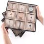 JackCubeDesign Stackable Jewelry Leather Bracelet Tray Earring Necklace Ring Organizer Display Storage Boxes Holder with 27 Pillows(Set of 3, 10.2 X 9.1 X 2.2 inches)- :MK407A